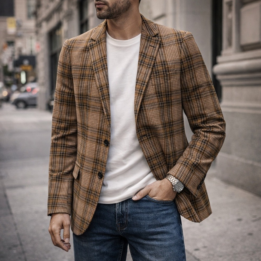 Scotch & Soda Brown Plaid Wool Sport Coat